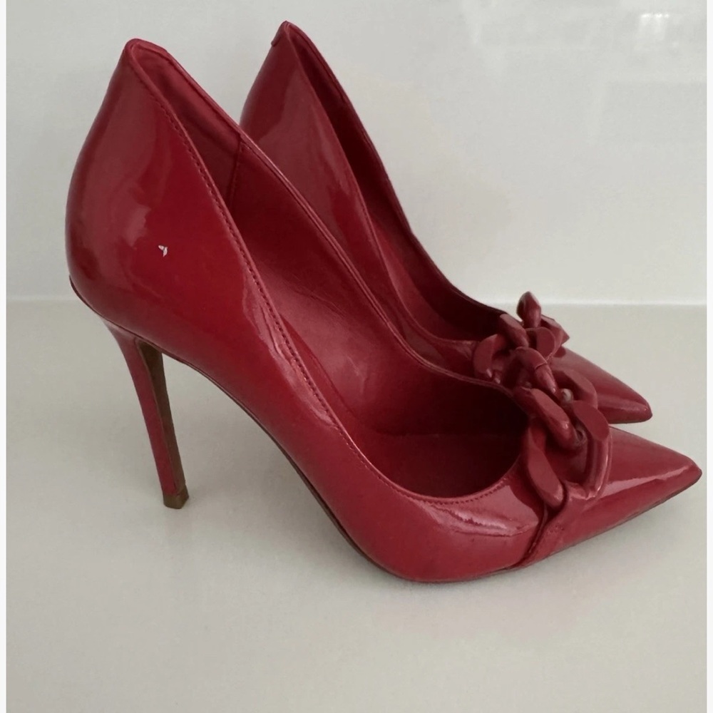 MICHAEL KORS Scarlett Chain Link Leather Pump red Size 6 - Picture 13 of 16